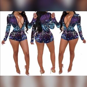 Purple multi color sequin romper
